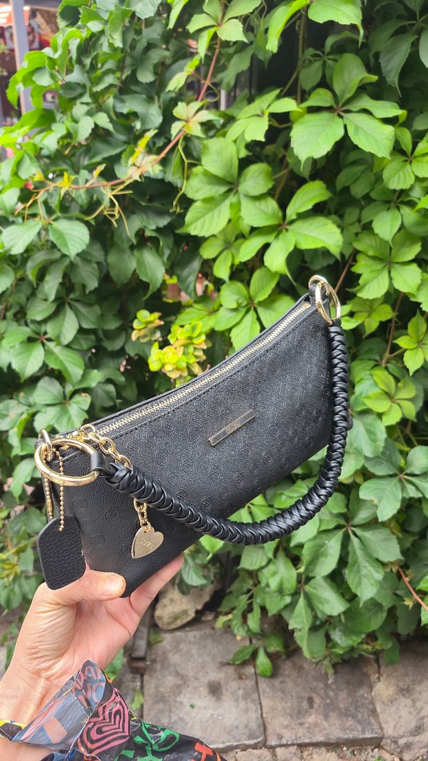 Siyah Deri Yılan Desenli Kemerli Çanta - Görsel 5