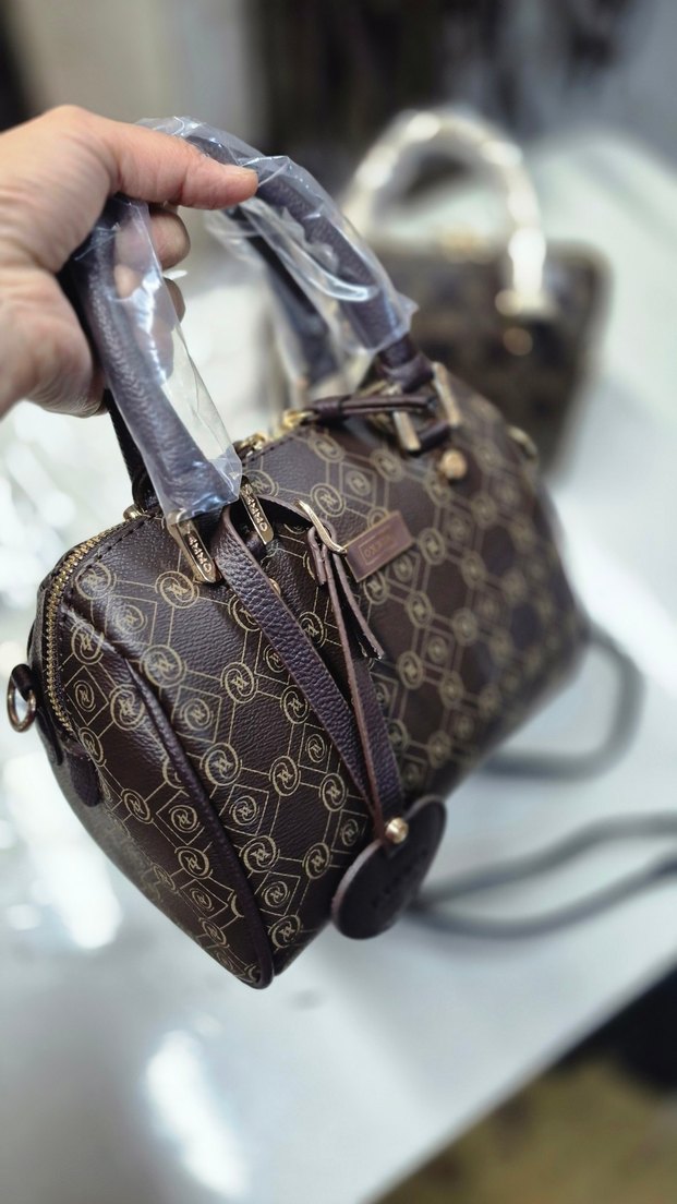 Kahverengi Baskılı Deri Kadın Çanta - Görsel 4