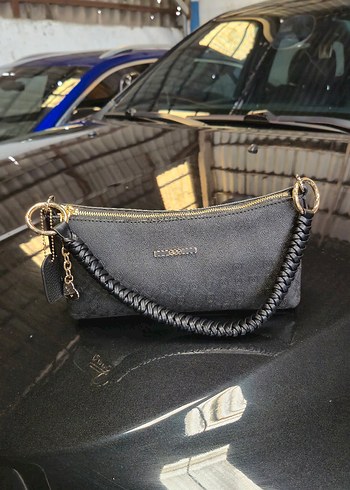 Siyah Deri Kemerli Yılan Desenli Kadın Çanta - Görsel 4