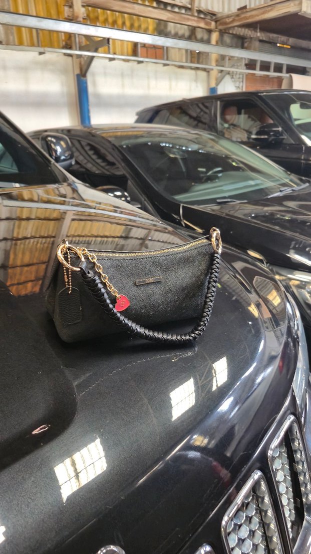 Siyah Deri Kemerli Yılan Desenli Kadın Çanta - Görsel 2