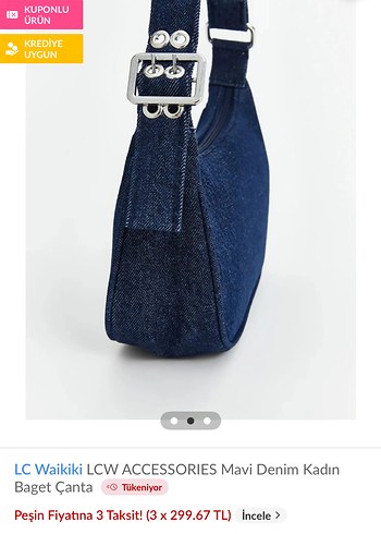 Beden LC Waikiki Mavi Denim Kadın Baget Çanta