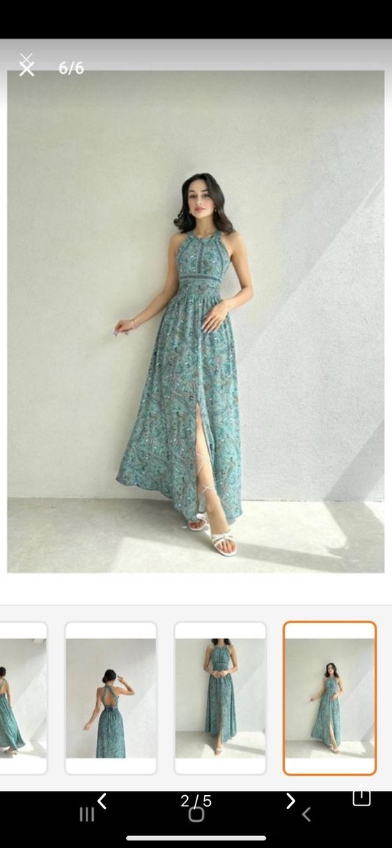 Turkuaz Boncuk İşlemeli Straplez Uzun Elbise - Görsel 2