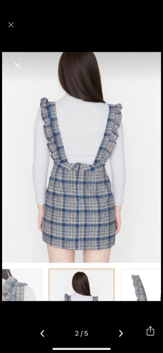 Gri Ekose Volanlı Mini Etek - Görsel 2