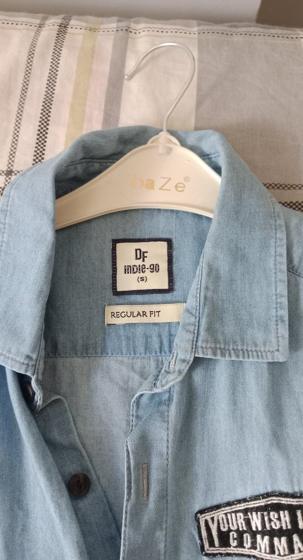 Düğmeli Mavi Denim Erkek Gömlek - Görsel 2