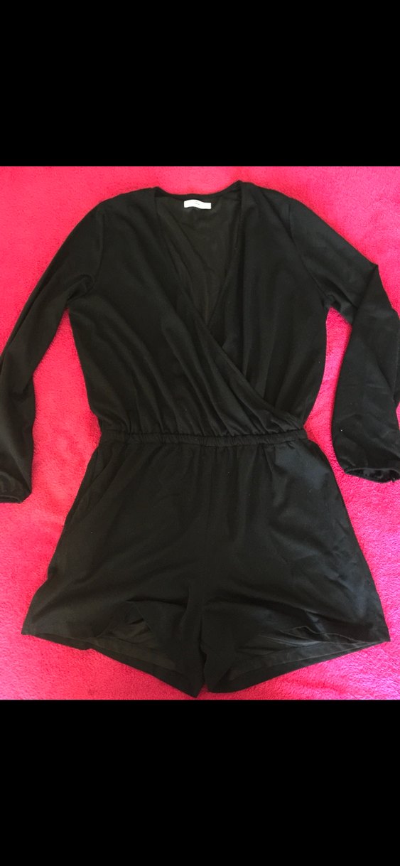 Siyah V Yakalı Kadın Tulum - Görsel 2