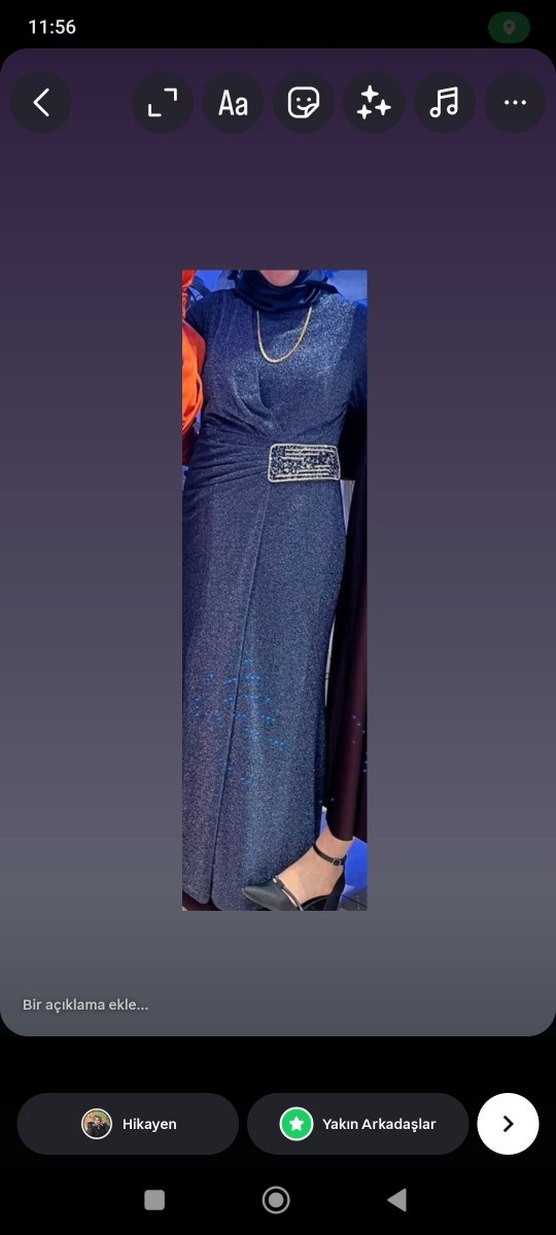 Kemer Detaylı Uzun Mavi Abiye Elbise - Görsel 2