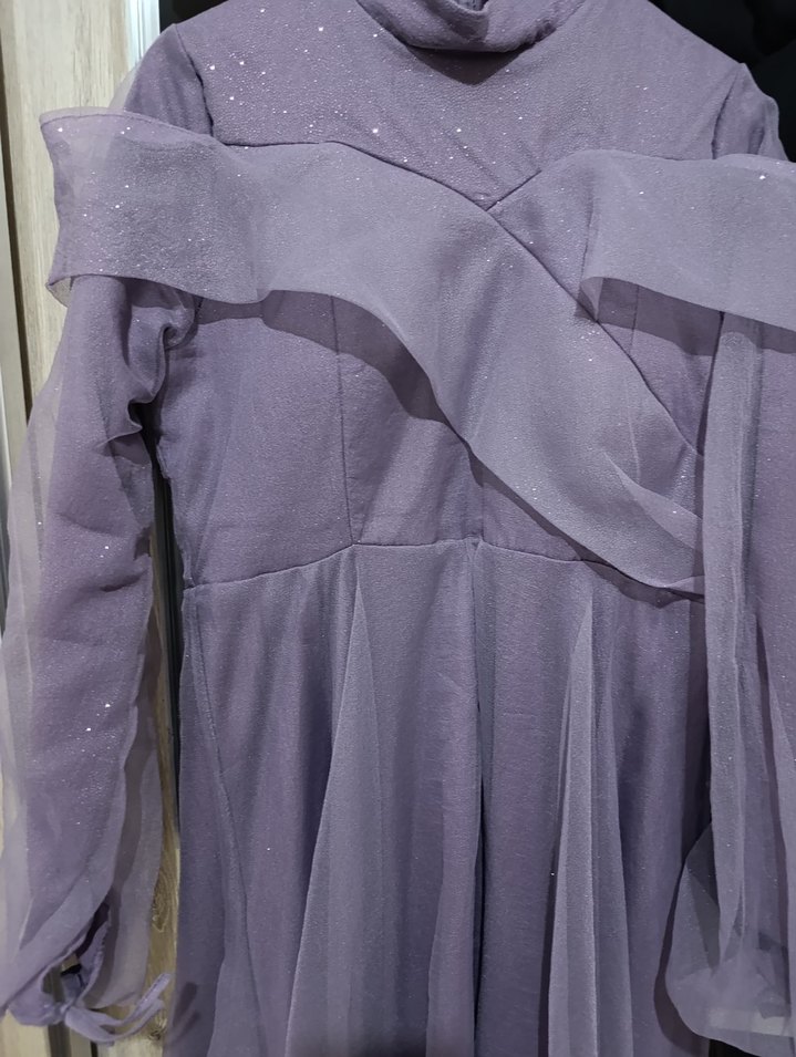 Uzun Mor Gotik Strappy Abiye Elbise - Görsel 3