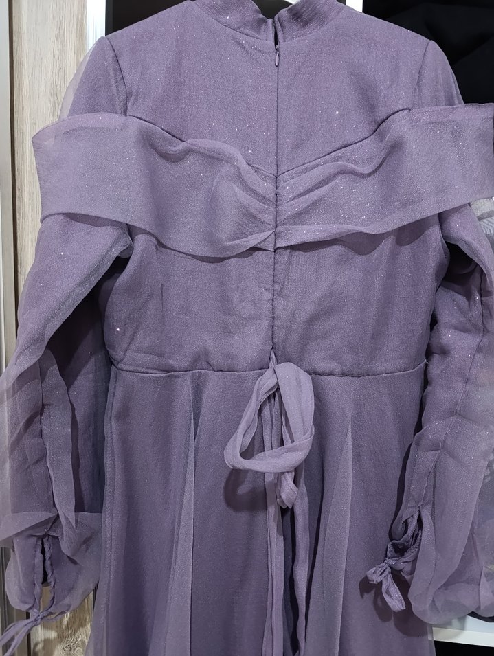 Uzun Mor Gotik Strappy Abiye Elbise - Görsel 5