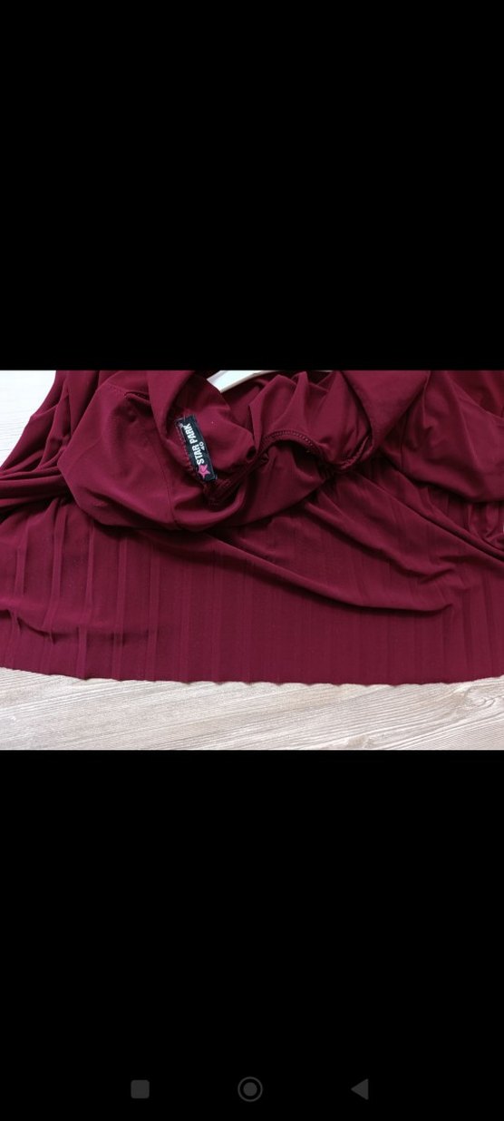 Bordo Piliseli Uzun Kollu Nakışlı Elbise - Görsel 4