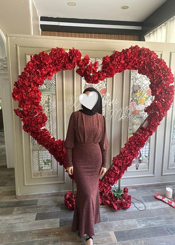 Balık Bordo V Yakalı Uzun Kollu Uzun Abiye Elbise