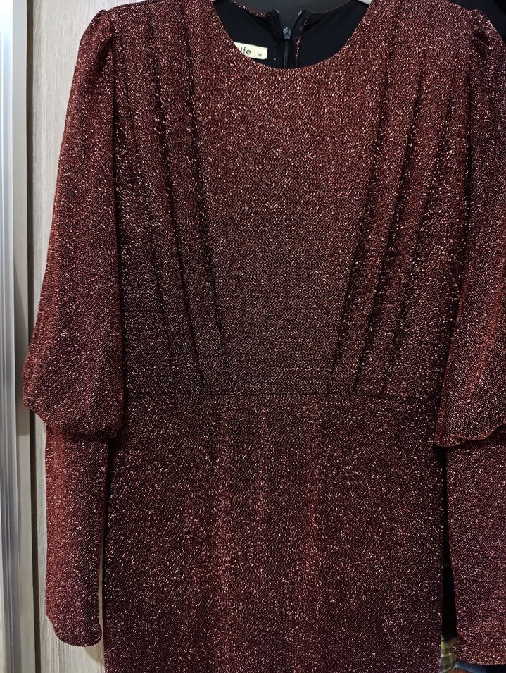 Balık Bordo V Yakalı Uzun Kollu Uzun Abiye Elbise - Görsel 3