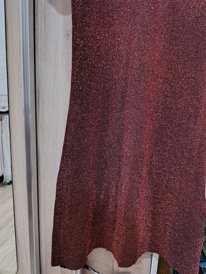 Balık Bordo V Yakalı Uzun Kollu Uzun Abiye Elbise - Görsel 4