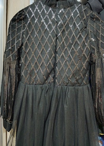 38 Beden Uzun Siyah Gotik Mezuniyet Elbisesi pul tüy