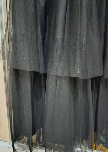 Uzun Siyah Gotik Mezuniyet Elbisesi pul tüy - Görsel 5