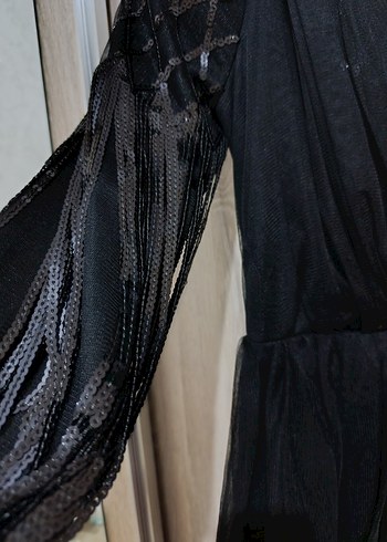 Uzun Siyah Gotik Mezuniyet Elbisesi pul tüy - Görsel 7