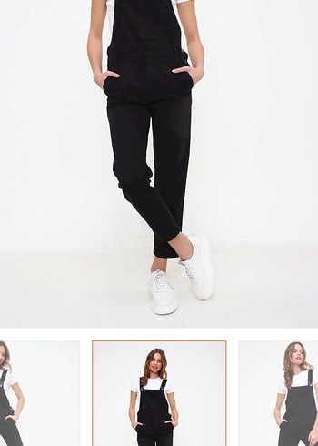 Siyah Kadın Midi Denim Tulum
