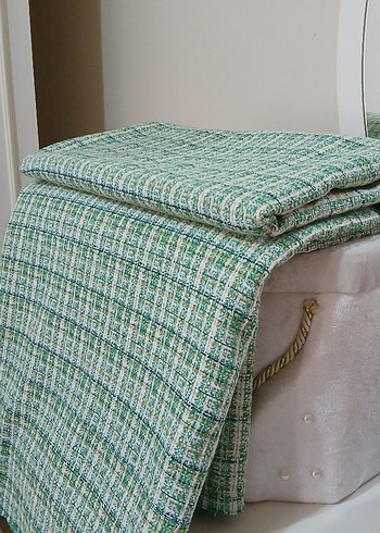 Parlak Yeşil Ekose Desenli şanel şal -atkı - Görsel 4