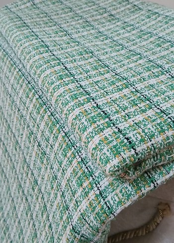 Parlak Yeşil Ekose Desenli şanel şal -atkı - Görsel 5