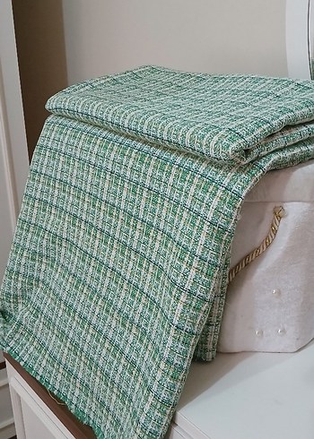 Parlak Yeşil Ekose Desenli şanel şal -atkı - Görsel 2