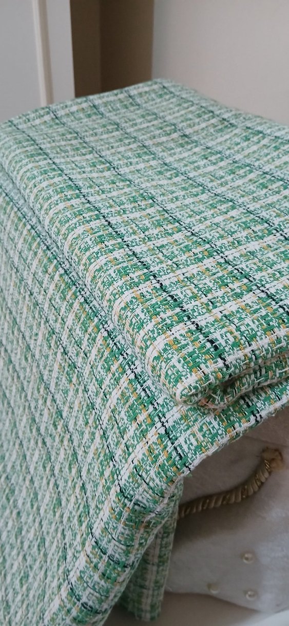 Parlak Yeşil Ekose Desenli şanel şal -atkı - Görsel 5