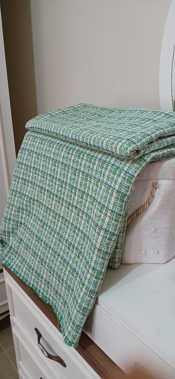 Parlak Yeşil Ekose Desenli şanel şal -atkı - Görsel 2