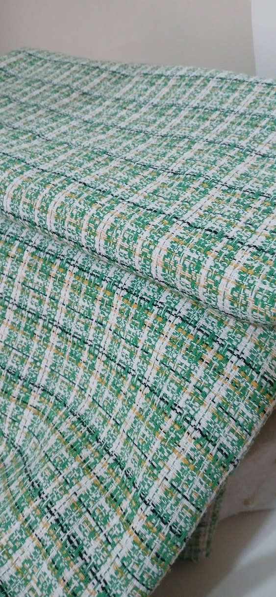 Parlak Yeşil Ekose Desenli şanel şal -atkı - Görsel 3