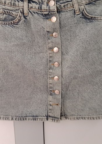 Düğmeli Gri Denim Mini Etek - Görsel 4