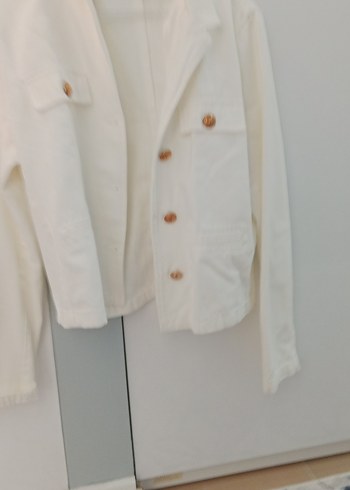 Düğmeli Beyaz Kadın Keten Ceket - Görsel 2