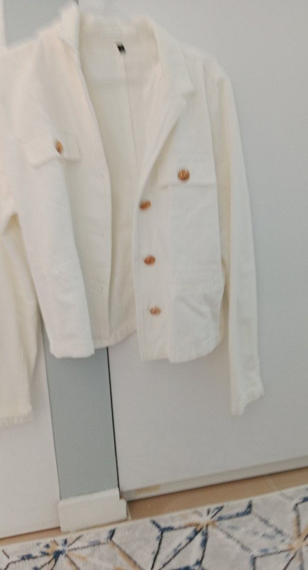 Düğmeli Beyaz Kadın Keten Ceket - Görsel 2