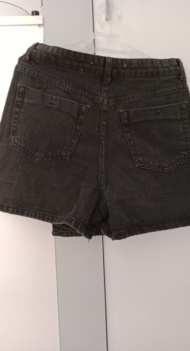 Siyah Kemerli Kadın Mini Kot Şort - Görsel 3