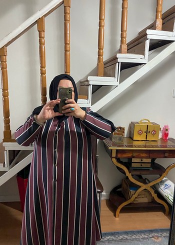 Bordo Çizgili Bohem Uzun  trenç - Görsel 3