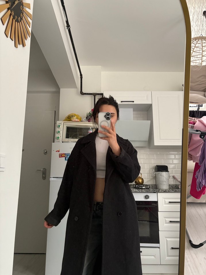 Siyah Midi Kadın Trençkot - Görsel 4