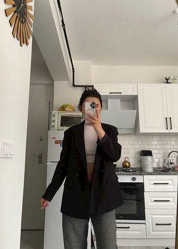 Zara Kadın Siyah Normal Kesim Midi Blazer