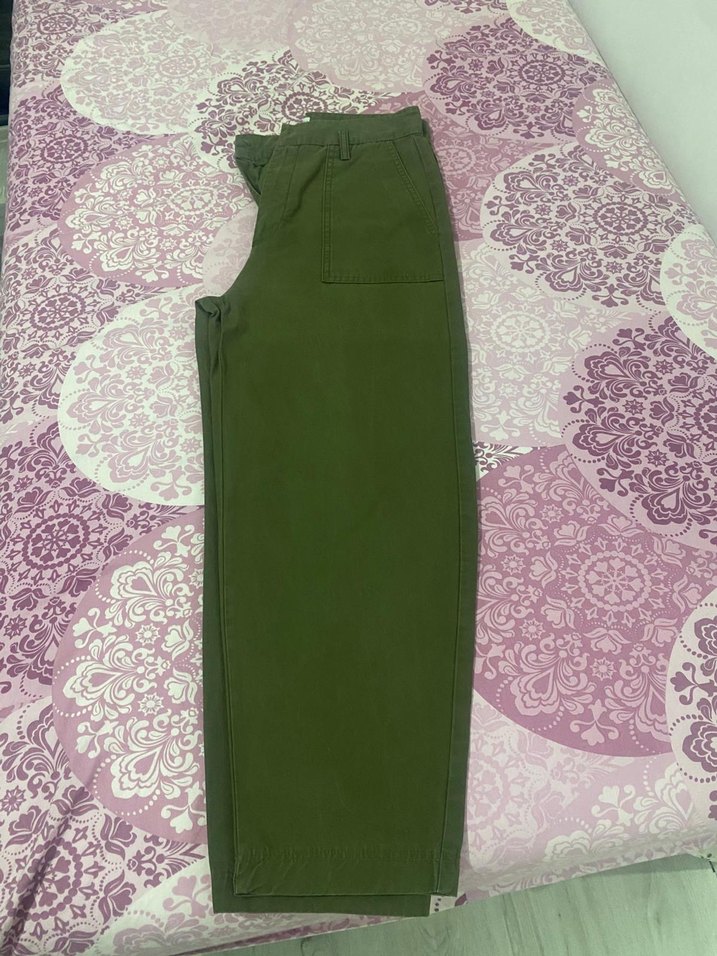 Düğmeli Rahat Kesim Yeşil Kadın Pantolon - Görsel 2