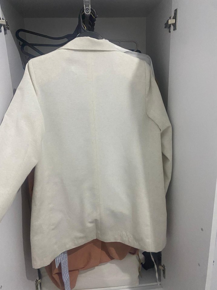 Kadın Beyaz Keten Düğmeli Blazer Ceket - Görsel 2