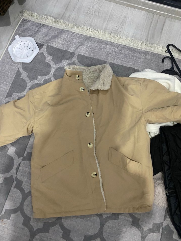 Bej Düğmeli Kadın Midi Ceket - Görsel 4