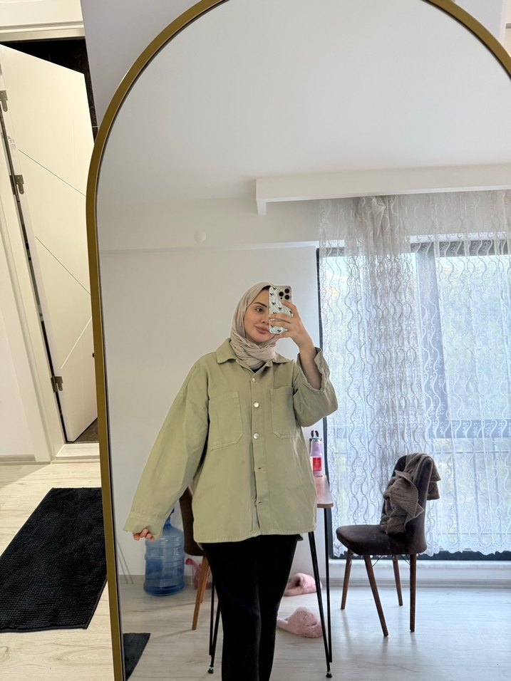 Kadın Haki Midi Boy Pamuklu Ceket - Görsel 2