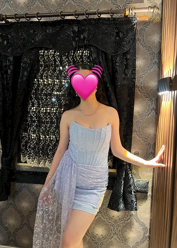 Mavi Straplez Mini Drapeli Elbise - Görsel 2