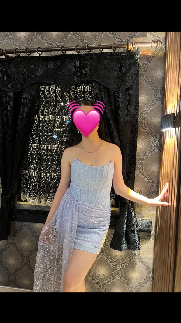 Mavi Straplez Mini Drapeli Elbise - Görsel 2