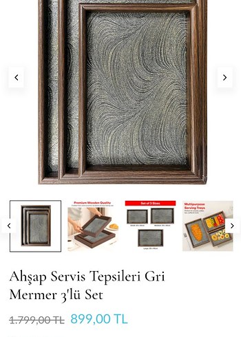 Diğer Kahverengi Çerçeveli Gri Desenli Tepsi Seti