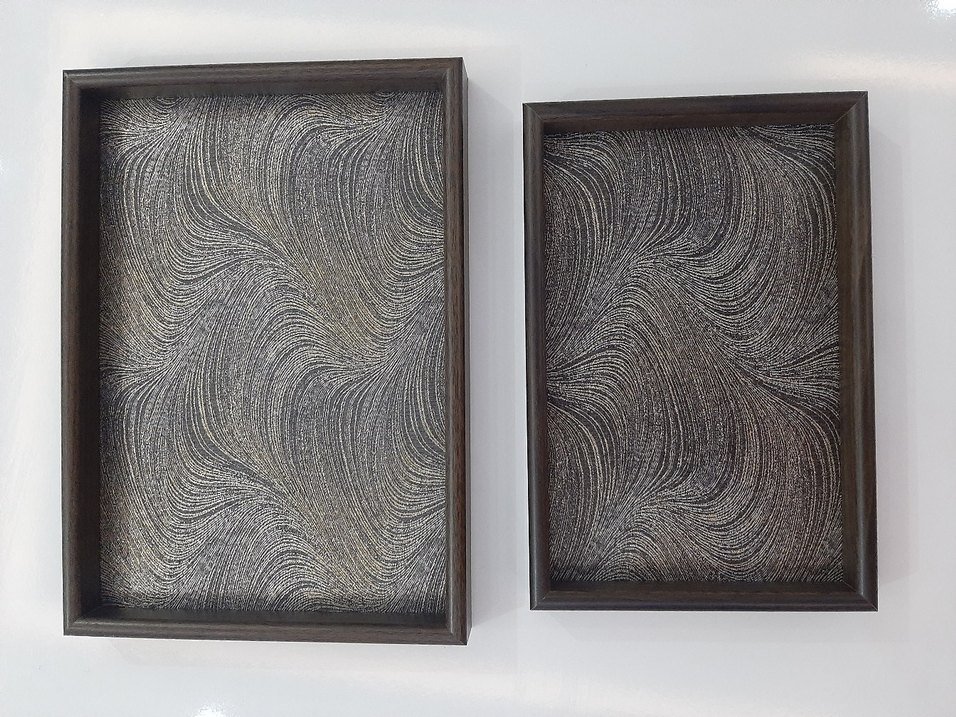 Kahverengi Çerçeveli Gri Desenli Tepsi Seti - Görsel 4