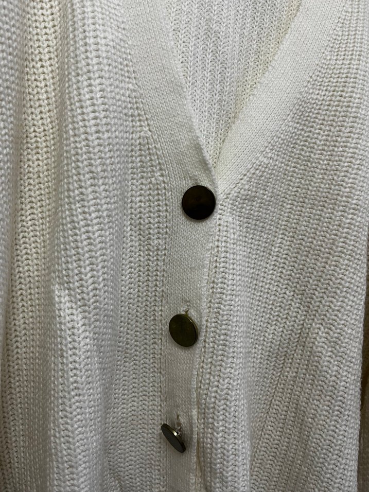 Düğmeli Beyaz Midi Kadın Hırka - Görsel 3