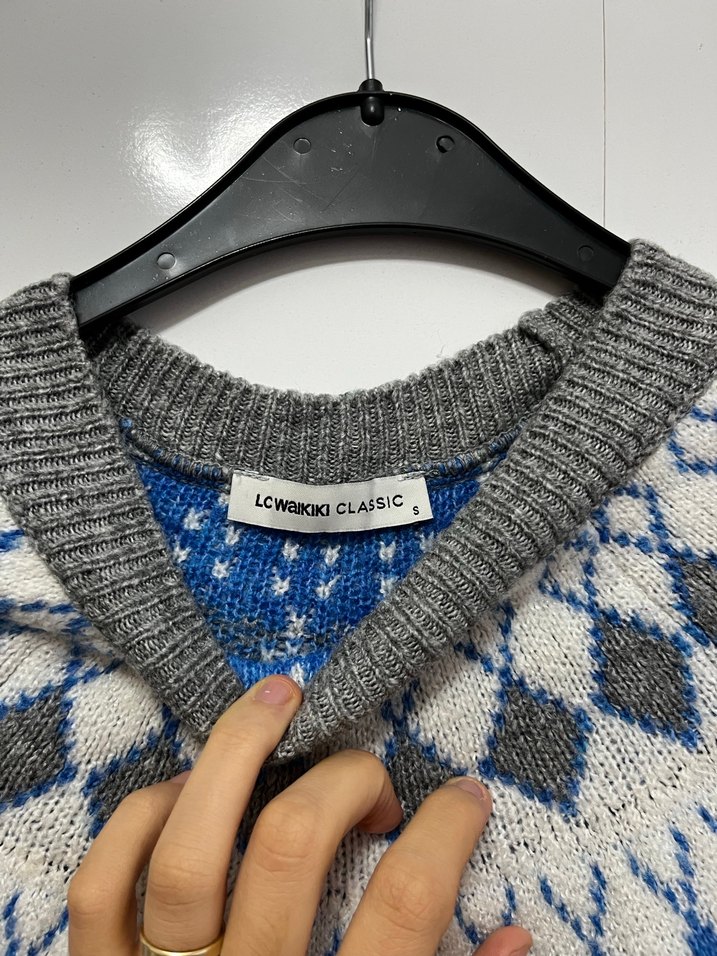 Bohem Tarz Gri Desenli Kadın Kazak - Görsel 2