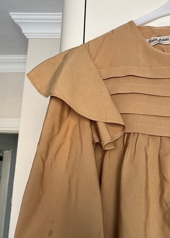 Kahverengi Midi Tunik, Fırfırlı, Uzun Kollu - Görsel 2
