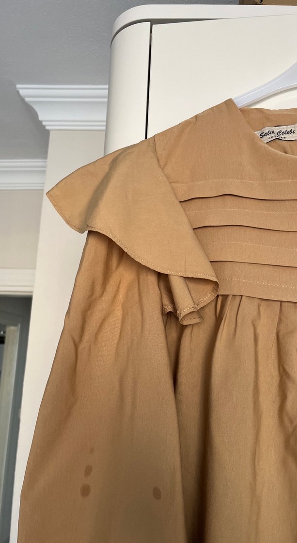 Kahverengi Midi Tunik, Fırfırlı, Uzun Kollu - Görsel 2