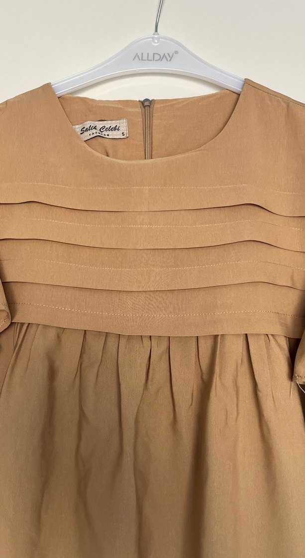 Kahverengi Midi Tunik, Fırfırlı, Uzun Kollu - Görsel 5