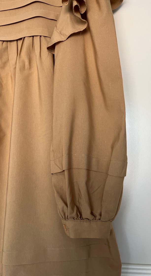 Kahverengi Midi Tunik, Fırfırlı, Uzun Kollu - Görsel 3