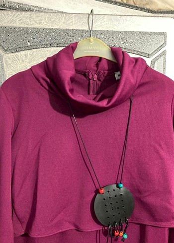 Fuşya Uzun Kollu Yüksek Yakalı Kadın Elbise - Görsel 4