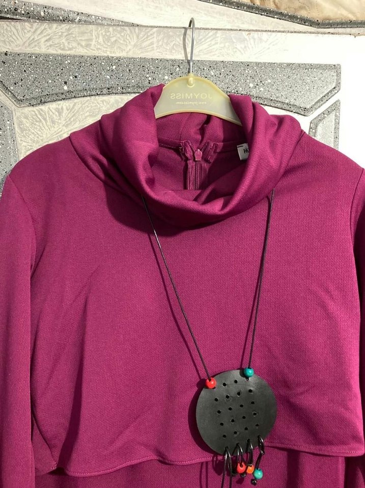 Fuşya Uzun Kollu Yüksek Yakalı Kadın Elbise - Görsel 4