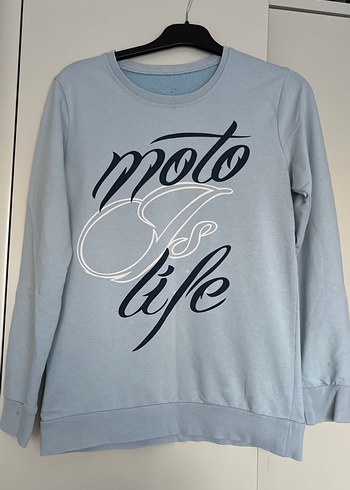 Kadın Mavi Pamuklu Baskılı Sweatshirt